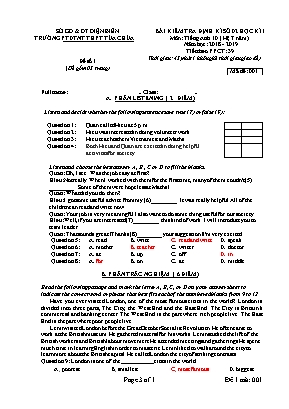 Đề kiểm tra định kỳ số 2 học kỳ I môn Tiếng Anh Lớp 10 (Hệ 7 năm) - Mã đề 001 - Năm học 2018-2019 - Trường PTDTNT THPT Tủa Chùa